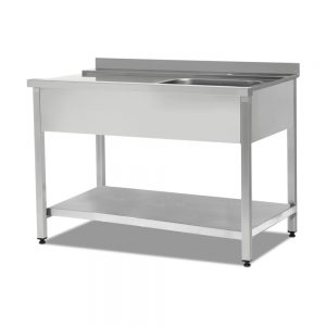 Bulaşık Makinesi Giriş Tezgahı Tek Evyeli Taban Raflı (Sağ)